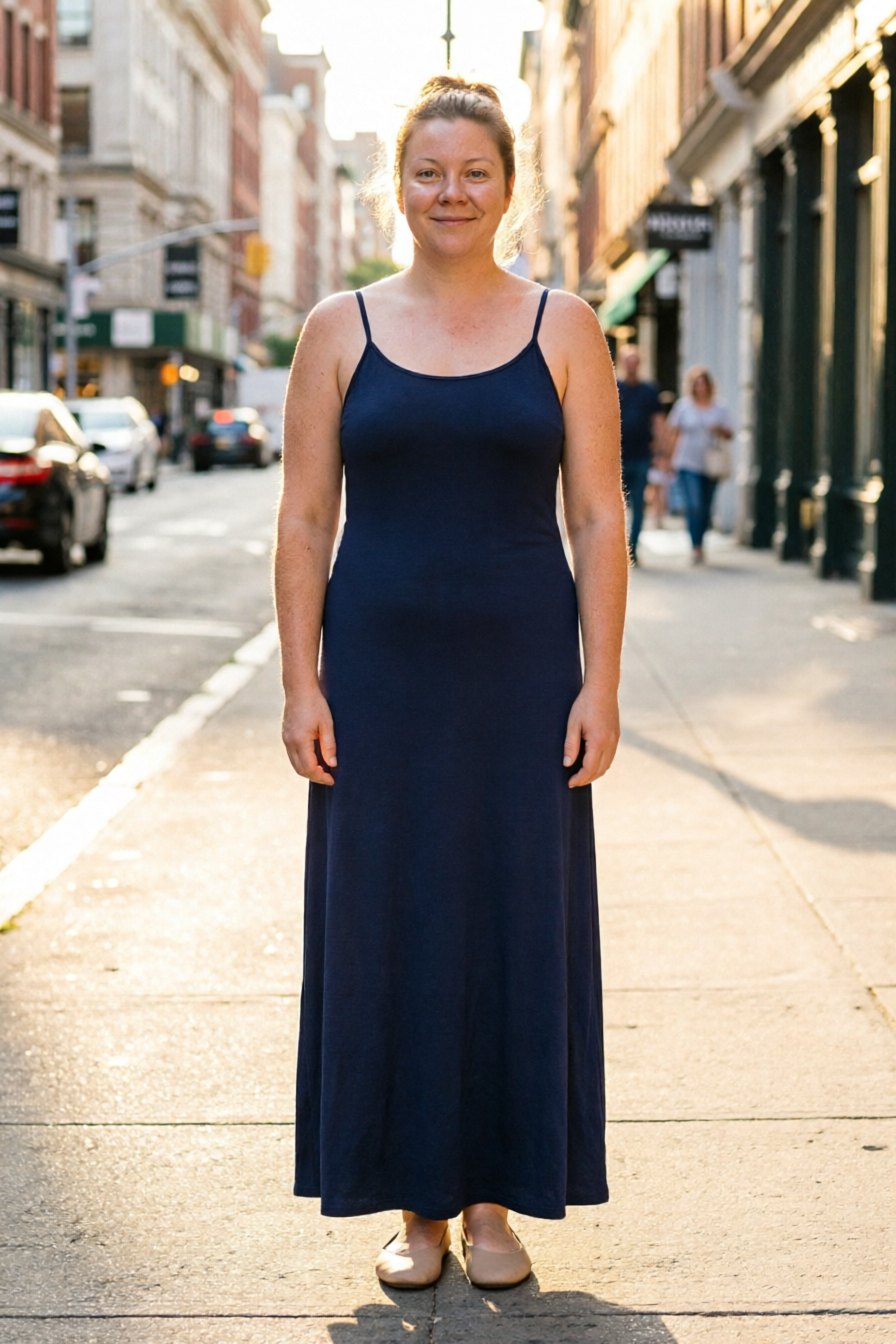 A member — on her own body; swapping her dress makes only her picture again.