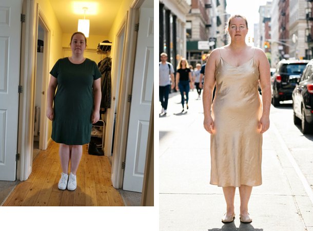 The same woman twice: her own photo, and a picture that keeps her build