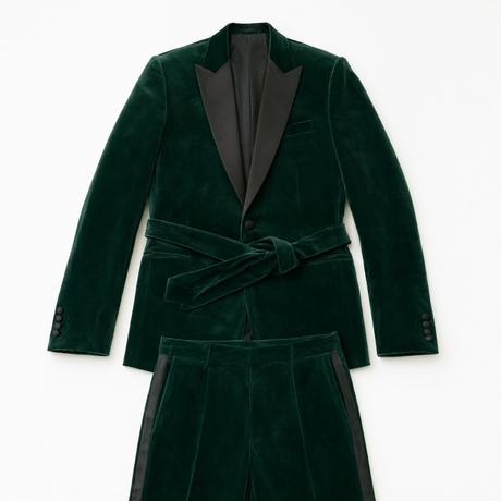 A green velvet suit, photographed flat