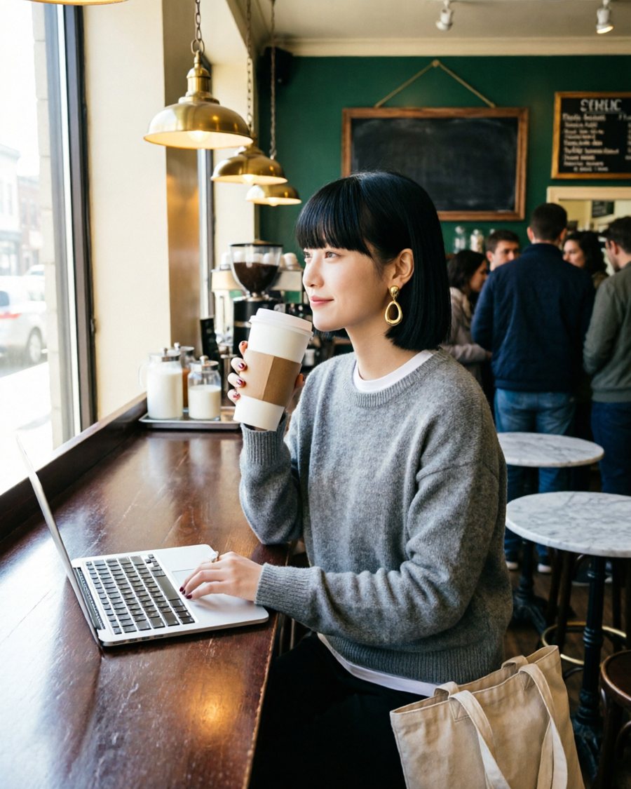 This is the petite woman with the blunt black bob and full fringe