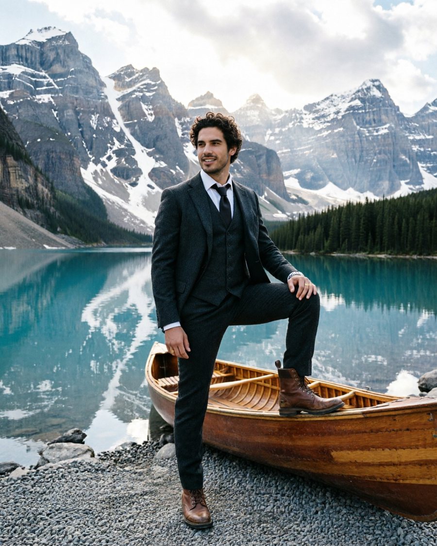 This is the groom, a man with dark curly hair
